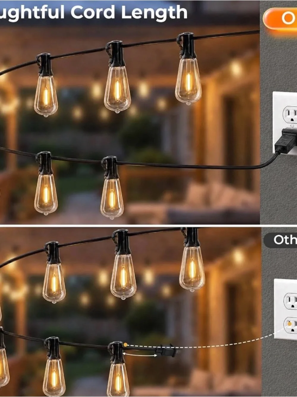 Outdoor Warm White String Lights – Smooth Dimming Patio Lighting